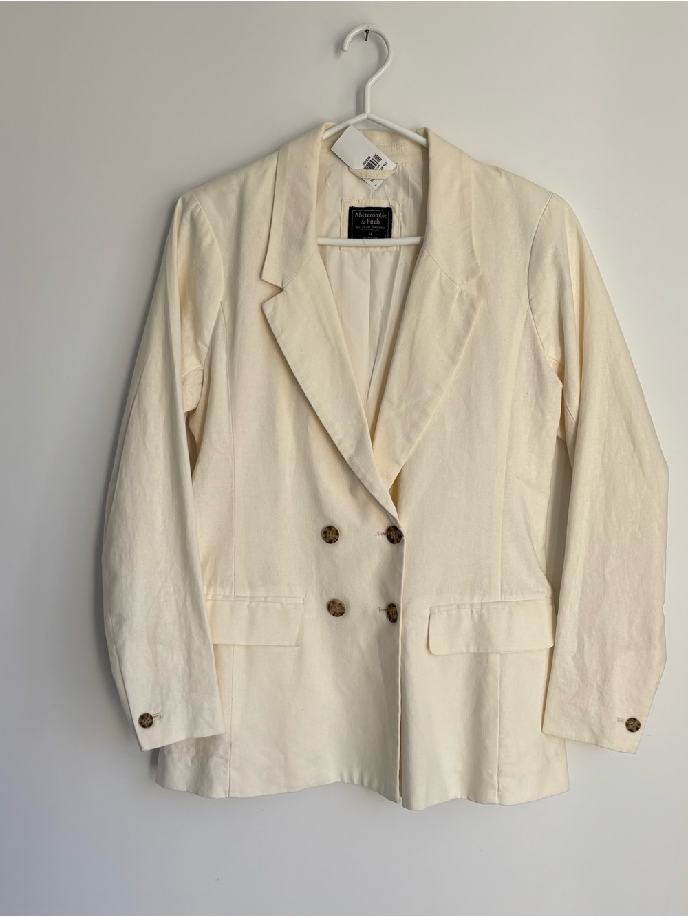 Abercrombie & Fitch Ivory Double-Breasted Blazer Jacket